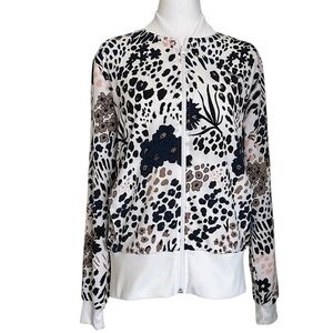 Adidas Floral Animal Print Full Zip Jacket White Multicolor Womens Size Small